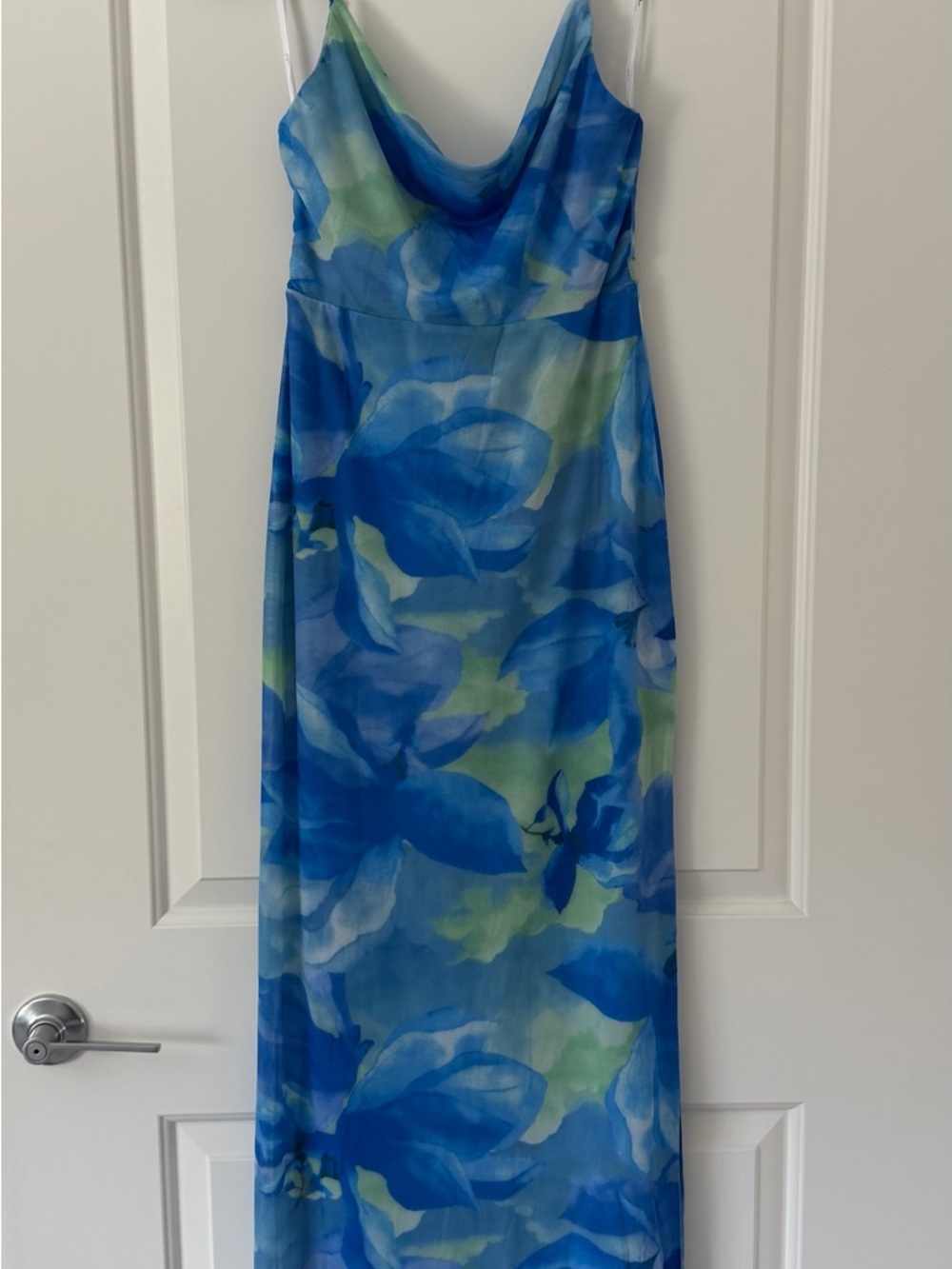 Lulu’s Blue Floral Cowl Neck Maxi Dress